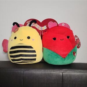Squishmallow Valentine 2023 ❣️ Walsh Rose and Sunny Bee 8" In Plush Set of 2 NWT